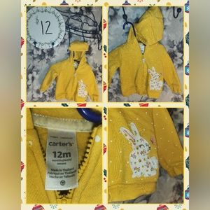 Carters 12 month Yellow Polka Dot Sweater Hoodies with Bunny and Butterfly Baby